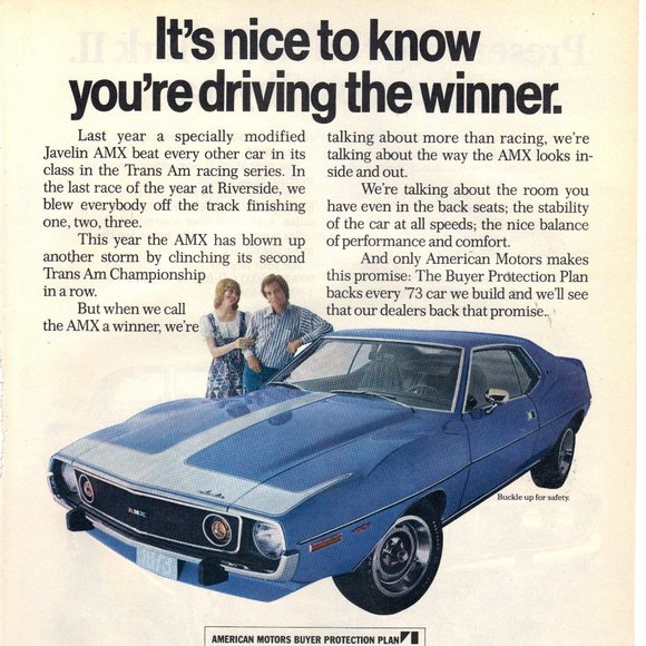 Vintage 1972 Print Ad for AMC Javelin AMX and Toyota Mark II PA709 - Picture 1 of 2